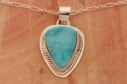 Genuine Blue Kingman Turquoise Sterling Silver Pendant
